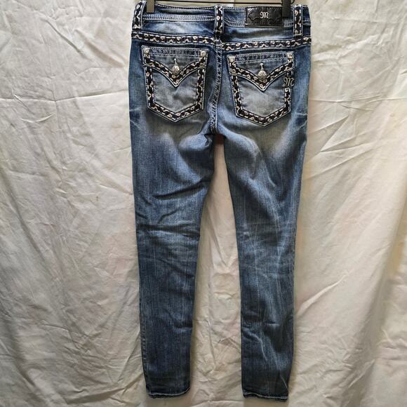 Miss Me Skinny Jeans bling rhinestone decorative stitching flap pockets size 26 - Picture 6 of 11